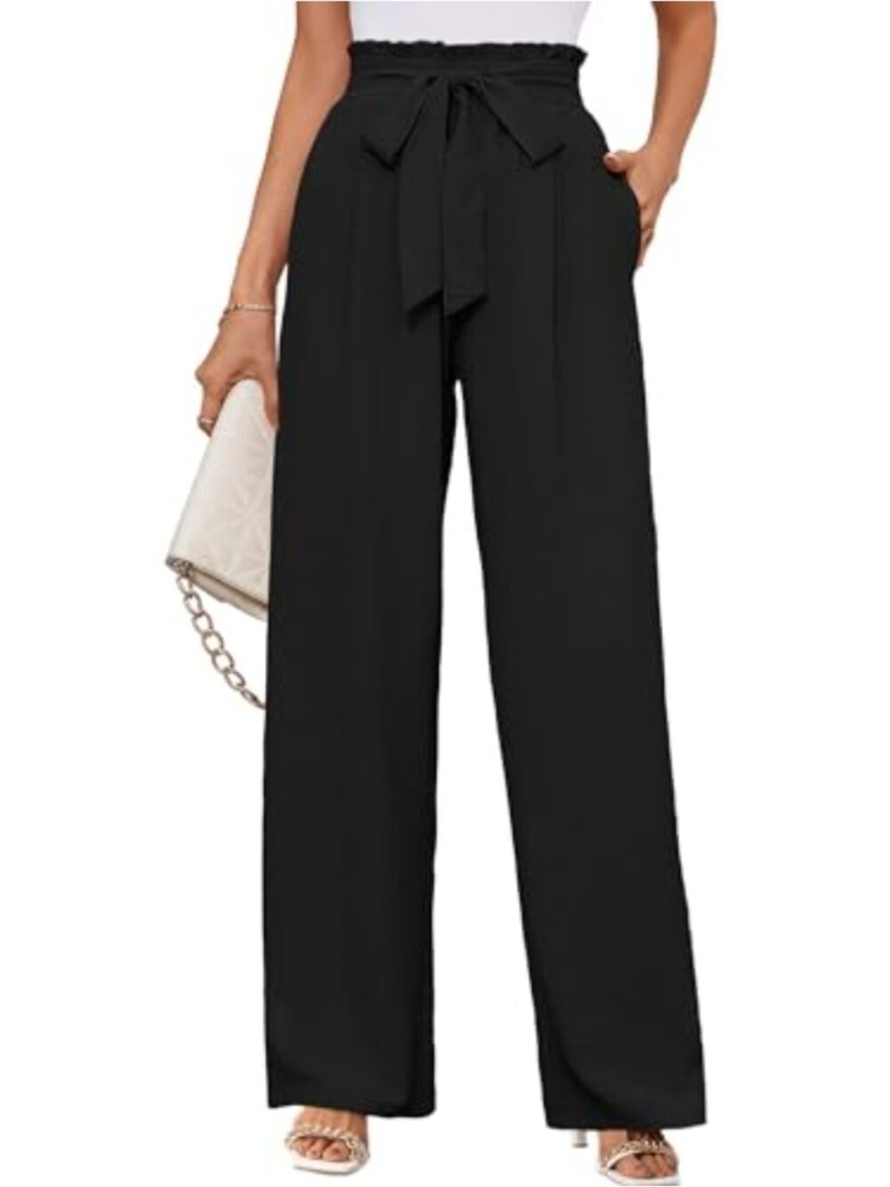 Wide Leg High Waisted Tie Knot Loose Comfy Casual Trousers